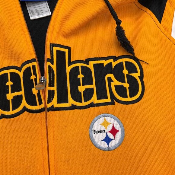 Reebok NFL Hoodie Adult Medium Black Gold STEELERS Colorblock Unisex Jacket Flaw - Picture 2 of 11